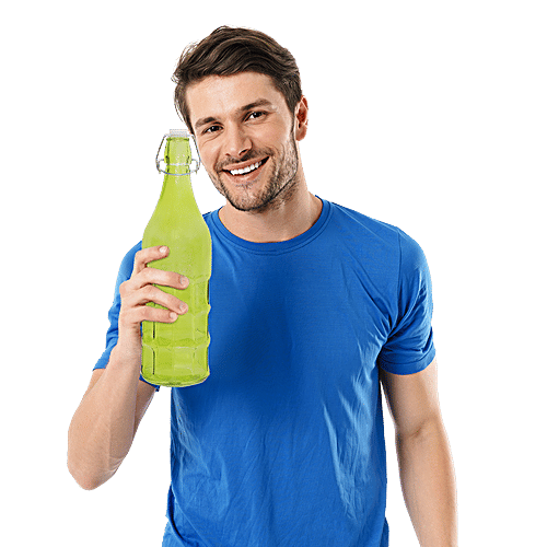 BB Home Glass Water Bottle With Round Base - Green, BB1362, 1 L  