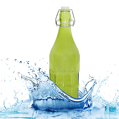 BB Home Glass Water Bottle With Round Base - Green, BB1362, 1 L  