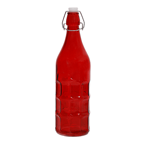BB Home Glass Water Bottle With Round Base - Red, BB1362, 1 L  