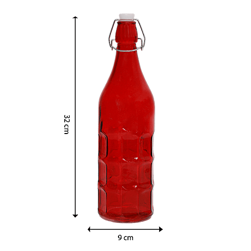 BB Home Glass Water Bottle With Round Base - Red, BB1362, 1 L  