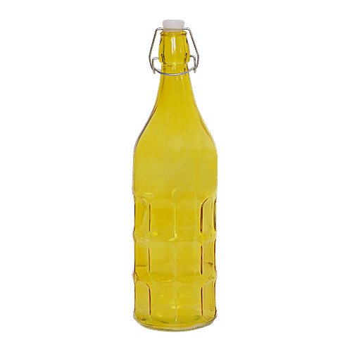 BB Home Glass Water Bottle With Round Base - Yellow, BB1362, 1 L  