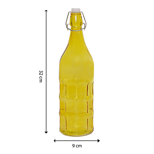 BB Home Glass Water Bottle With Round Base - Yellow, BB1362, 1 L  