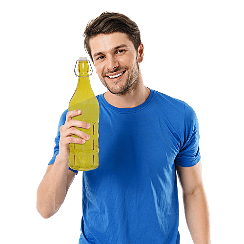 BB Home Glass Water Bottle With Round Base - Yellow, BB1362, 1 L  