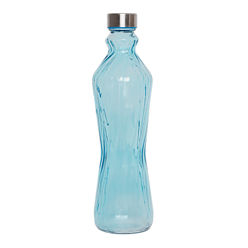 BB Home Glass Water Bottle With Round Base - Blue, BB1363, 1 L  
