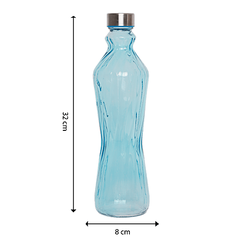BB Home Glass Water Bottle With Round Base - Blue, BB1363, 1 L  