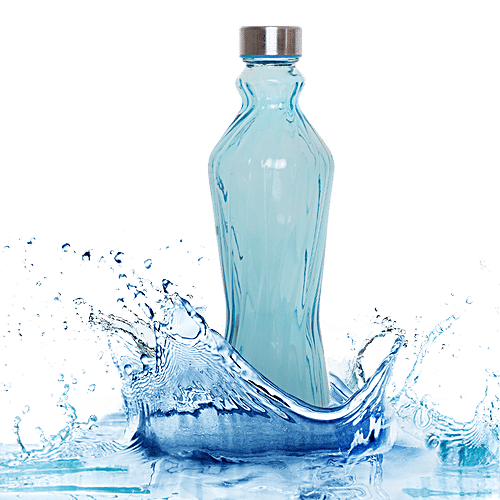 BB Home Glass Water Bottle With Round Base - Blue, BB1363, 1 L  
