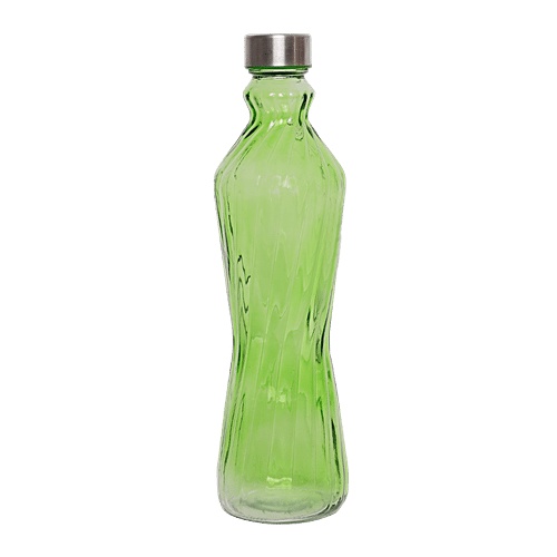 BB Home Glass Water Bottle With Round Base - Green, BB1363, 1 L  