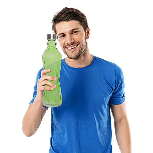 BB Home Glass Water Bottle With Round Base - Green, BB1363, 1 L  