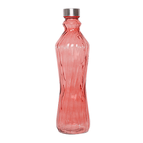 BB Home Glass Water Bottle With Round Base - Red, BB1363, 1 L  