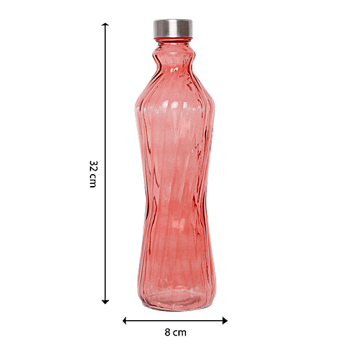 BB Home Glass Water Bottle With Round Base - Red, BB1363, 1 L  