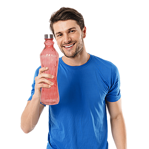 BB Home Glass Water Bottle With Round Base - Red, BB1363, 1 L  