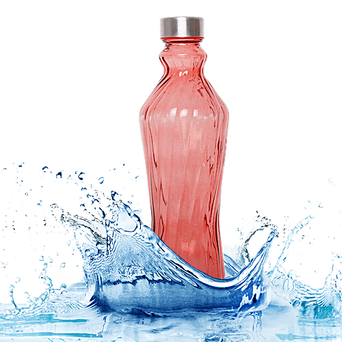 BB Home Glass Water Bottle With Round Base - Red, BB1363, 1 L  