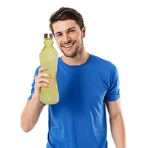 BB Home Glass Water Bottle With Round Base - Yellow, B1363, 1 L  