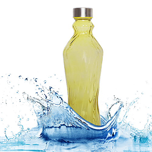 BB Home Glass Water Bottle With Round Base - Yellow, B1363, 1 L  