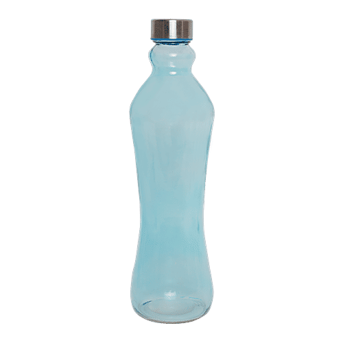BB Home Glass Water Bottle With Round Base - Blue, B1364, 1 L  
