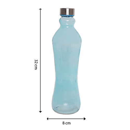 BB Home Glass Water Bottle With Round Base - Blue, B1364, 1 L  