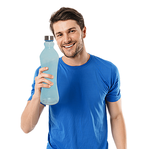 BB Home Glass Water Bottle With Round Base - Blue, B1364, 1 L  
