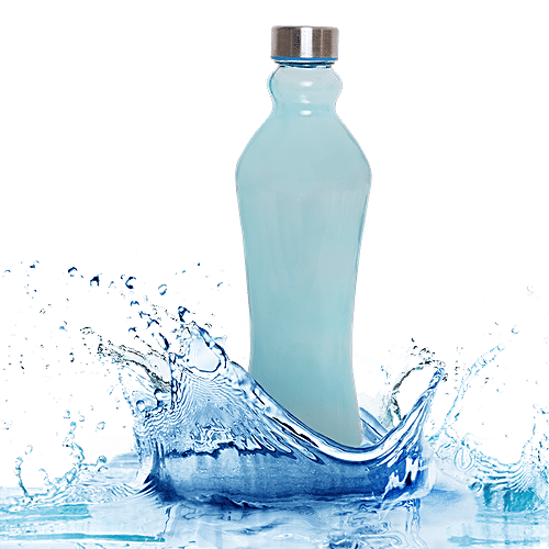 BB Home Glass Water Bottle With Round Base - Blue, B1364, 1 L  