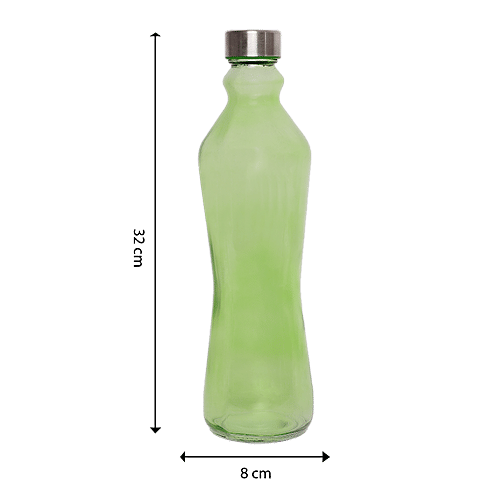 BB Home Glass Water Bottle With Round Base - Green, B1364, 1 L  