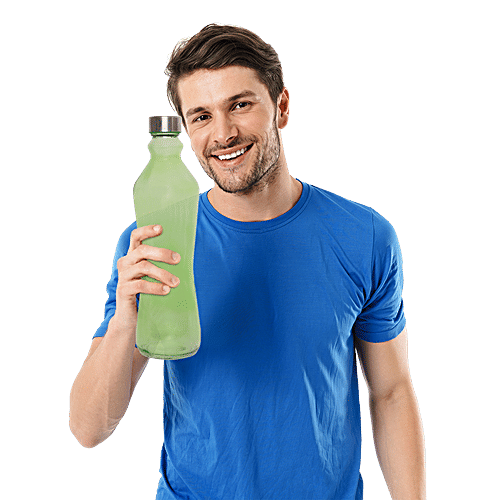 BB Home Glass Water Bottle With Round Base - Green, B1364, 1 L  
