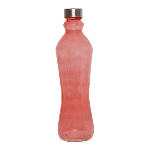 BB Home Glass Water Bottle With Round Base - Red, B1364, 1 L  