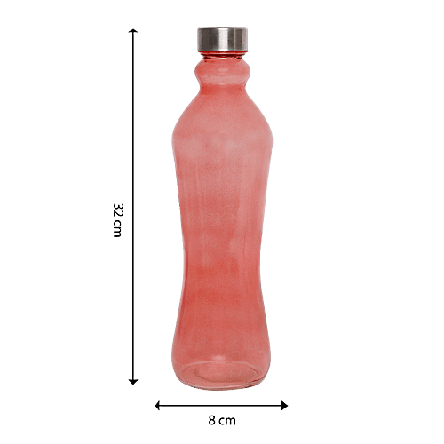 BB Home Glass Water Bottle With Round Base - Red, B1364, 1 L  