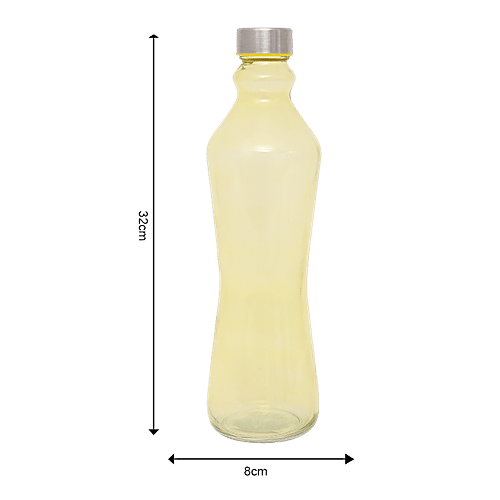 BB Home Glass Water Bottle With Round Base - Yellow, B1364, 1 L  