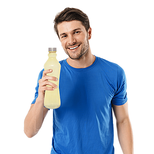 BB Home Glass Water Bottle With Round Base - Yellow, B1364, 1 L  