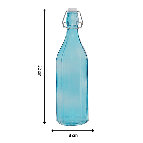 BB Home Glass Water Bottle With Round Base - Blue, B1366, 1 L  