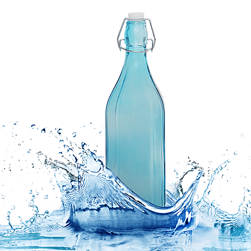 BB Home Glass Water Bottle With Round Base - Blue, B1366, 1 L  