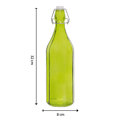 BB Home Glass Water Bottle With Round Base - Green, B1366, 1 L  