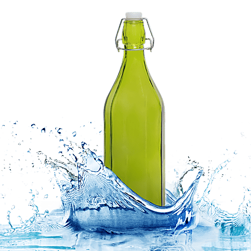 BB Home Glass Water Bottle With Round Base - Green, B1366, 1 L  