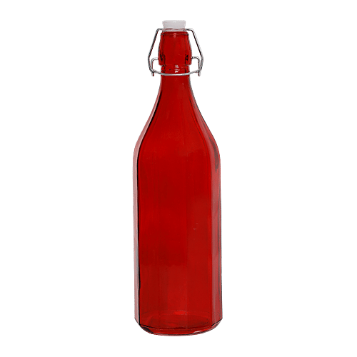 BB Home Glass Water Bottle With Round Base - Red, B1366, 1 L  