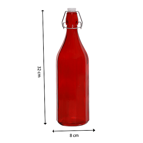 BB Home Glass Water Bottle With Round Base - Red, B1366, 1 L  