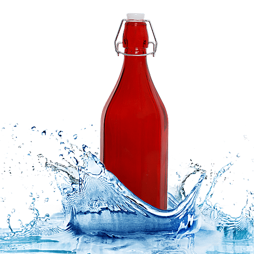 BB Home Glass Water Bottle With Round Base - Red, B1366, 1 L  