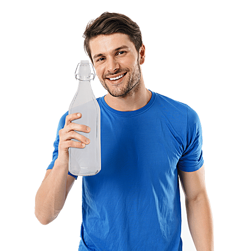 bb home Glass Water Bottle with Round Base - Transparent, 1 L  For Homebrews