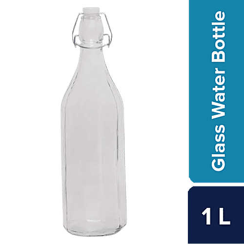 bb home Glass Water Bottle with Round Base - Transparent, 1 L  For Homebrews