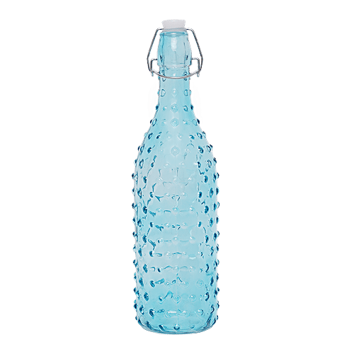 BB Home Glass Water Bottle With Round Base - Blue, B1367, 1 L  