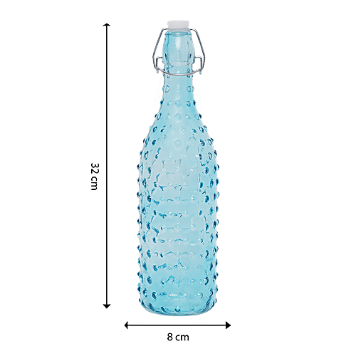 BB Home Glass Water Bottle With Round Base - Blue, B1367, 1 L  