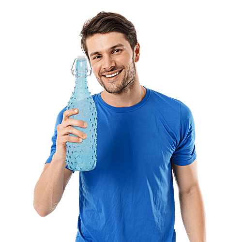 BB Home Glass Water Bottle With Round Base - Blue, B1367, 1 L  