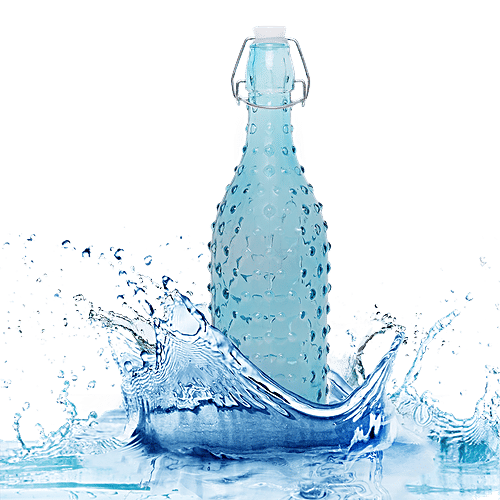 BB Home Glass Water Bottle With Round Base - Blue, B1367, 1 L  