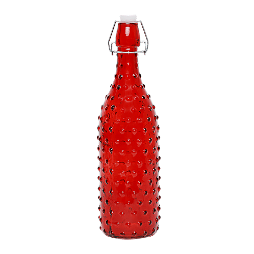 bb home Glass Water Bottle With Round Base - Red, B1367, 1 L For Homebrews