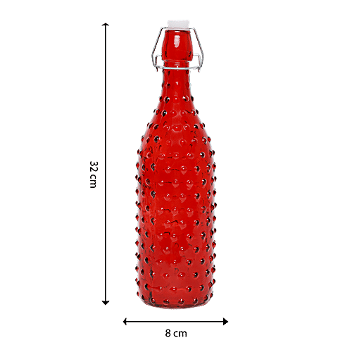 bb home Glass Water Bottle With Round Base - Red, B1367, 1 L For Homebrews