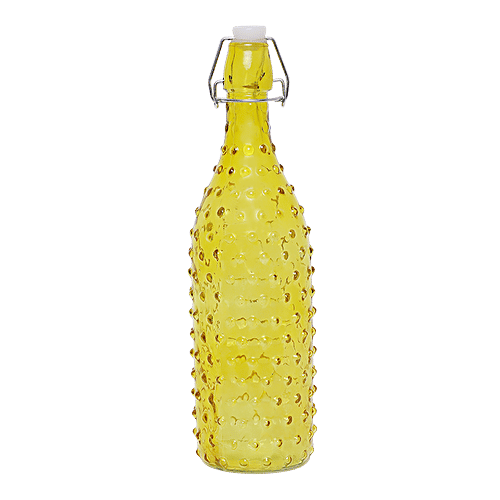 BB Home Glass Water Bottle With Round Base - Yellow, B1367, 1 L  