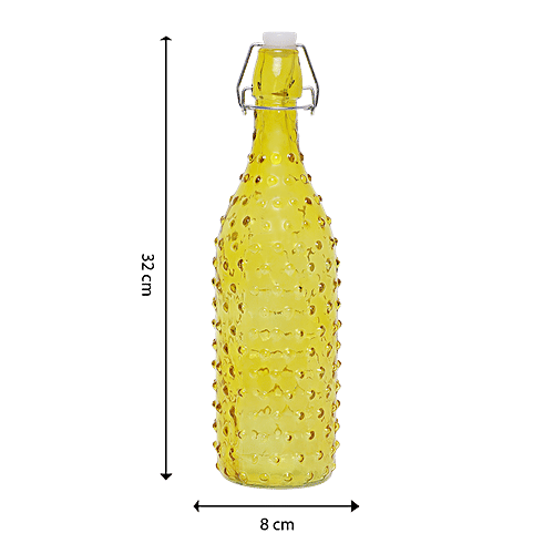 BB Home Glass Water Bottle With Round Base - Yellow, B1367, 1 L  