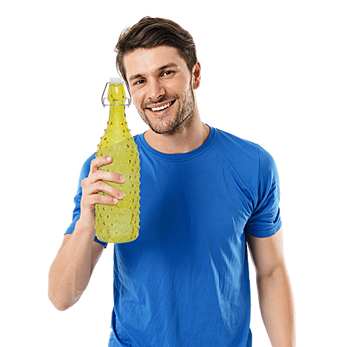 BB Home Glass Water Bottle With Round Base - Yellow, B1367, 1 L  