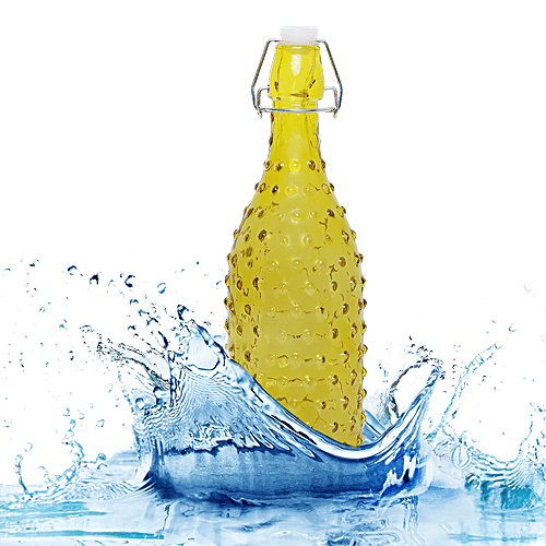 BB Home Glass Water Bottle With Round Base - Yellow, B1367, 1 L  
