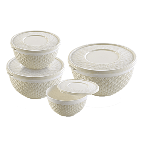 Joyo Décor Storage Container with Lid - Assorted Colour, Plastic, Plain, Round, 4 pcs (150ml + 300ml + 400ml + 650ml) 