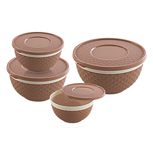 Joyo Décor Storage Container with Lid - Assorted Colour, Plastic, Plain, Round, 4 pcs (150ml + 300ml + 400ml + 650ml) 