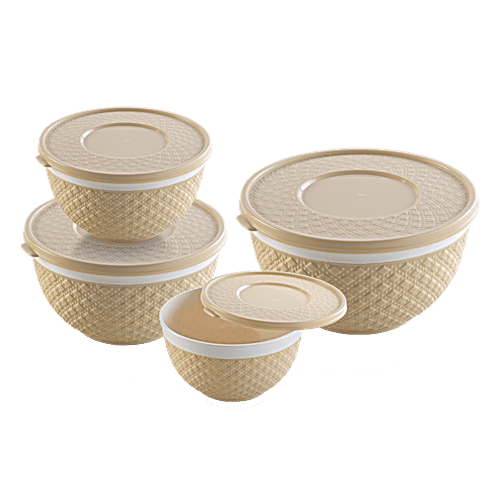 Joyo Décor Storage Container with Lid - Assorted Colour, Plastic, Plain, Round, 4 pcs (150ml + 300ml + 400ml + 650ml) 